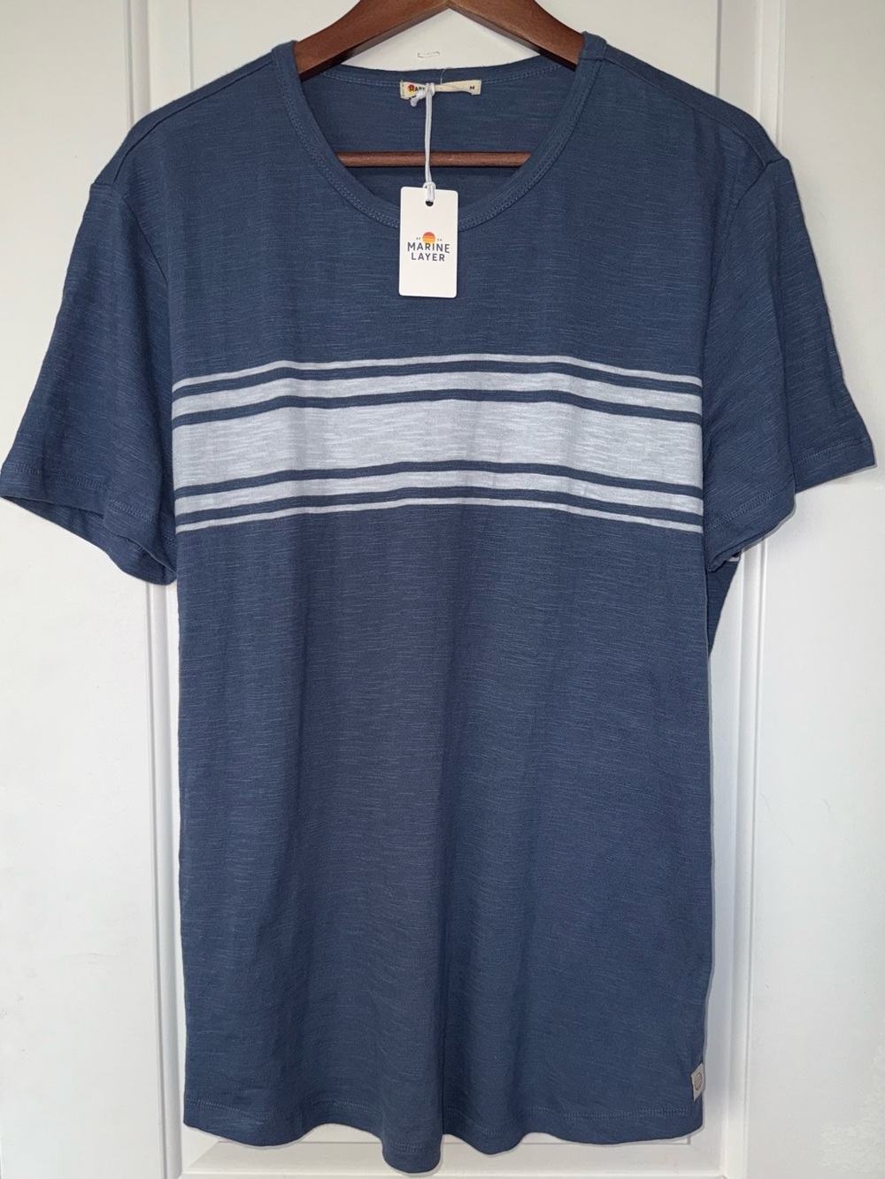 Marine Layer Vintage Heavy Slub Tee in Navy with White Chest Stripes - NWT - Picture 3 of 8